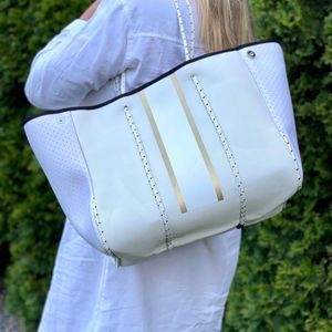 Amilia Neoprene Tote Gold And White